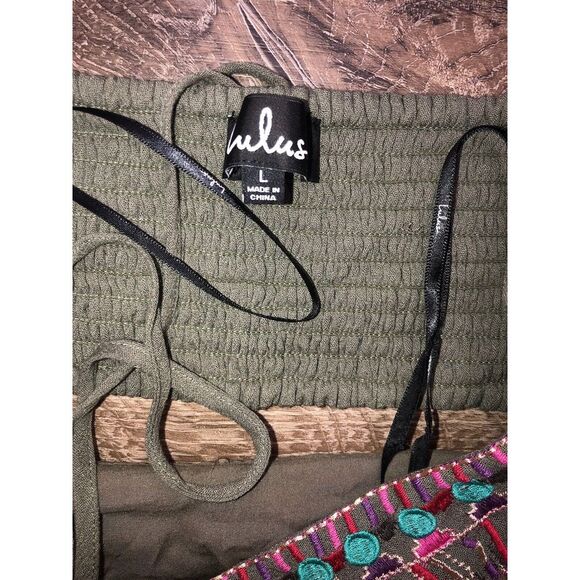 Lulus Little Beach Olive Green Lined Cutout‎ Embroidered Maxi Dress NWT L - Picture 10 of 15